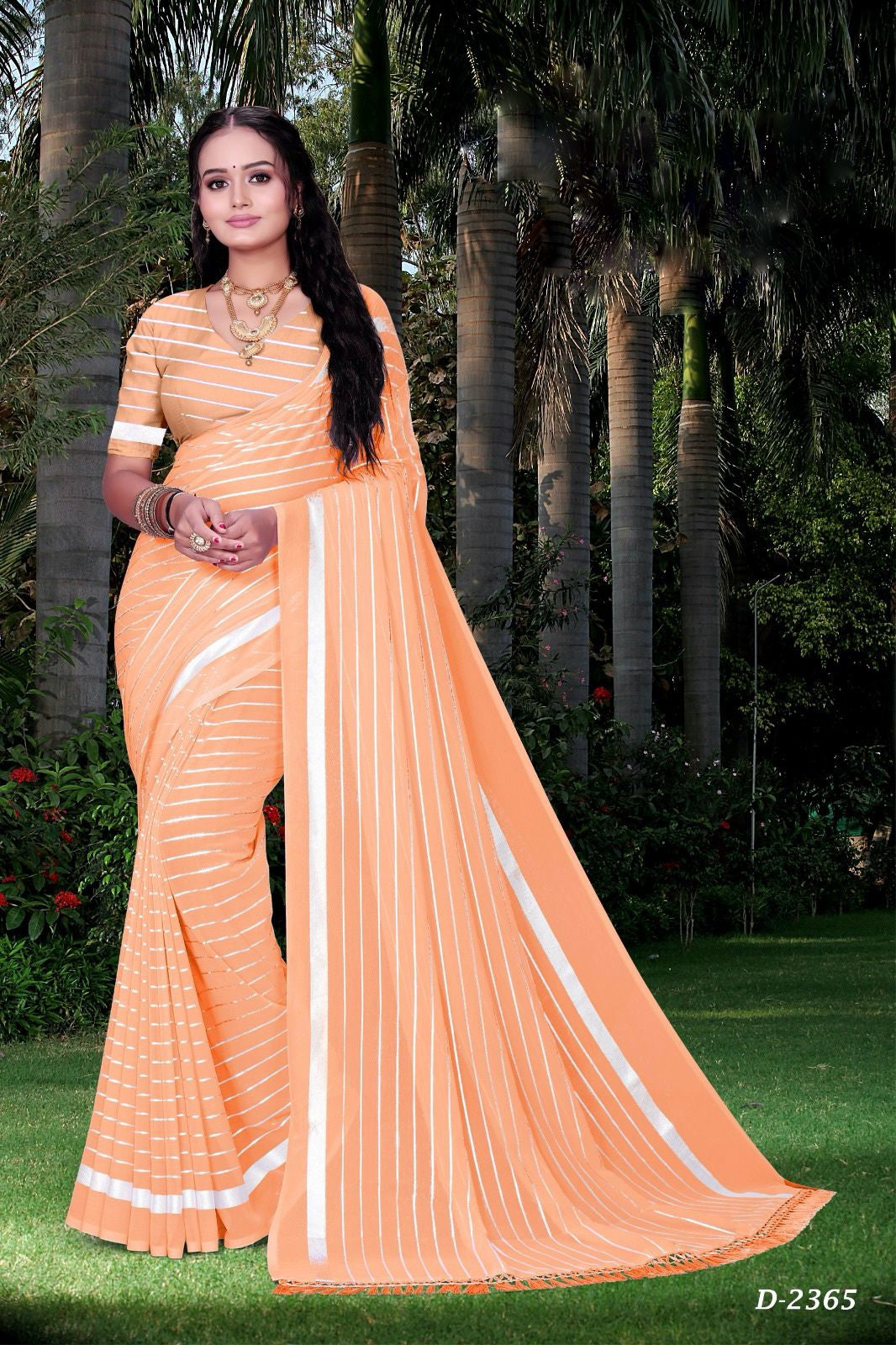 Marine Striped Georgette Saree YB115