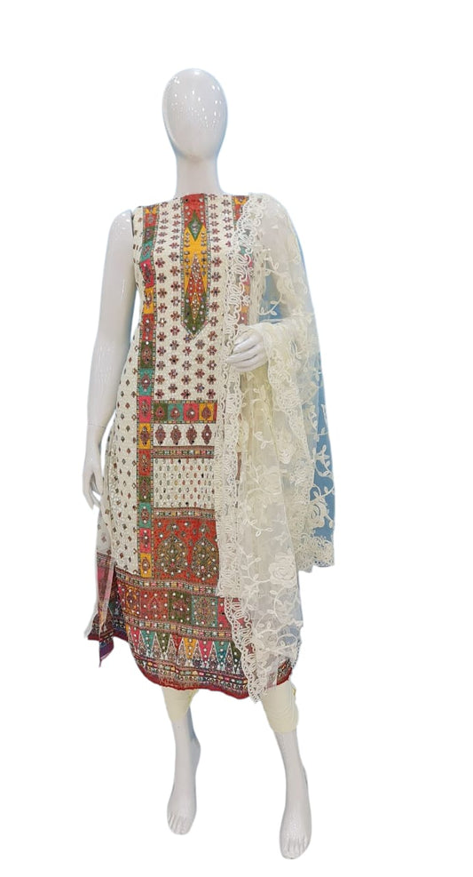 Georgette Chifley Mirror Work Churidar Material Yb148