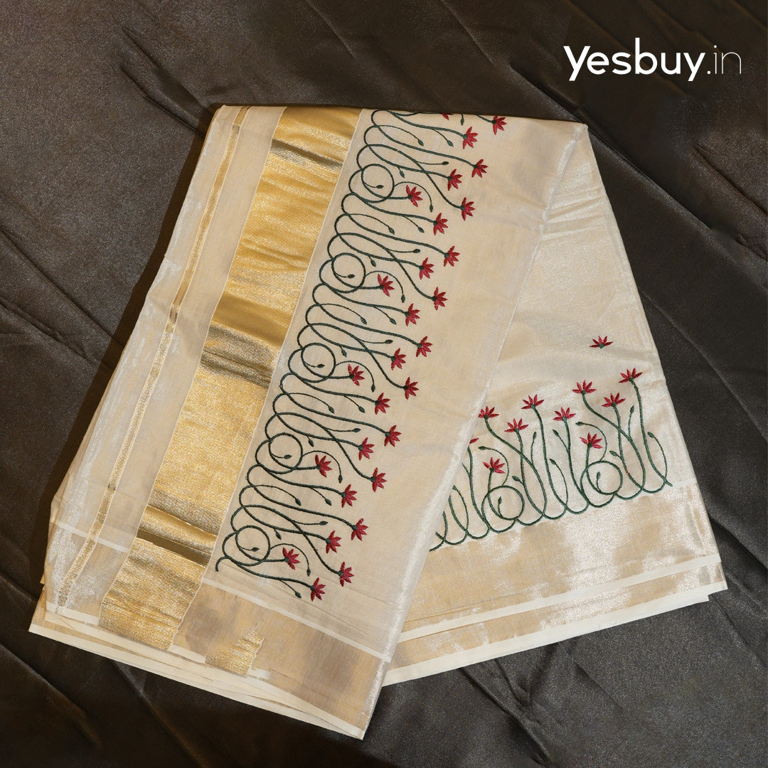 Kerala set saree floral embroidery