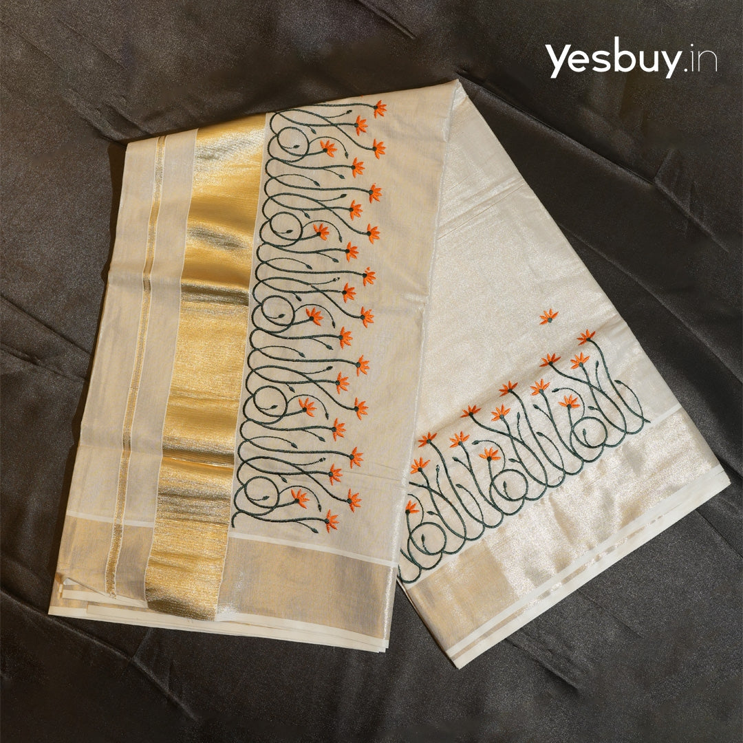 Kerala set saree floral embroidery
