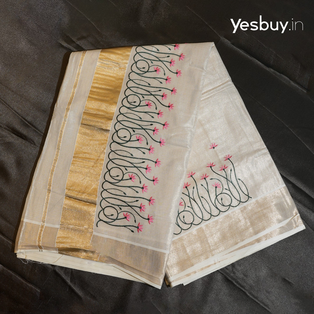 Kerala set saree floral embroidery