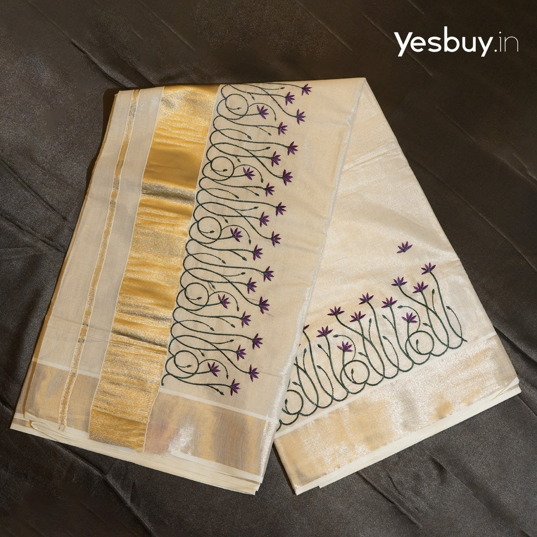 Kerala set saree floral embroidery