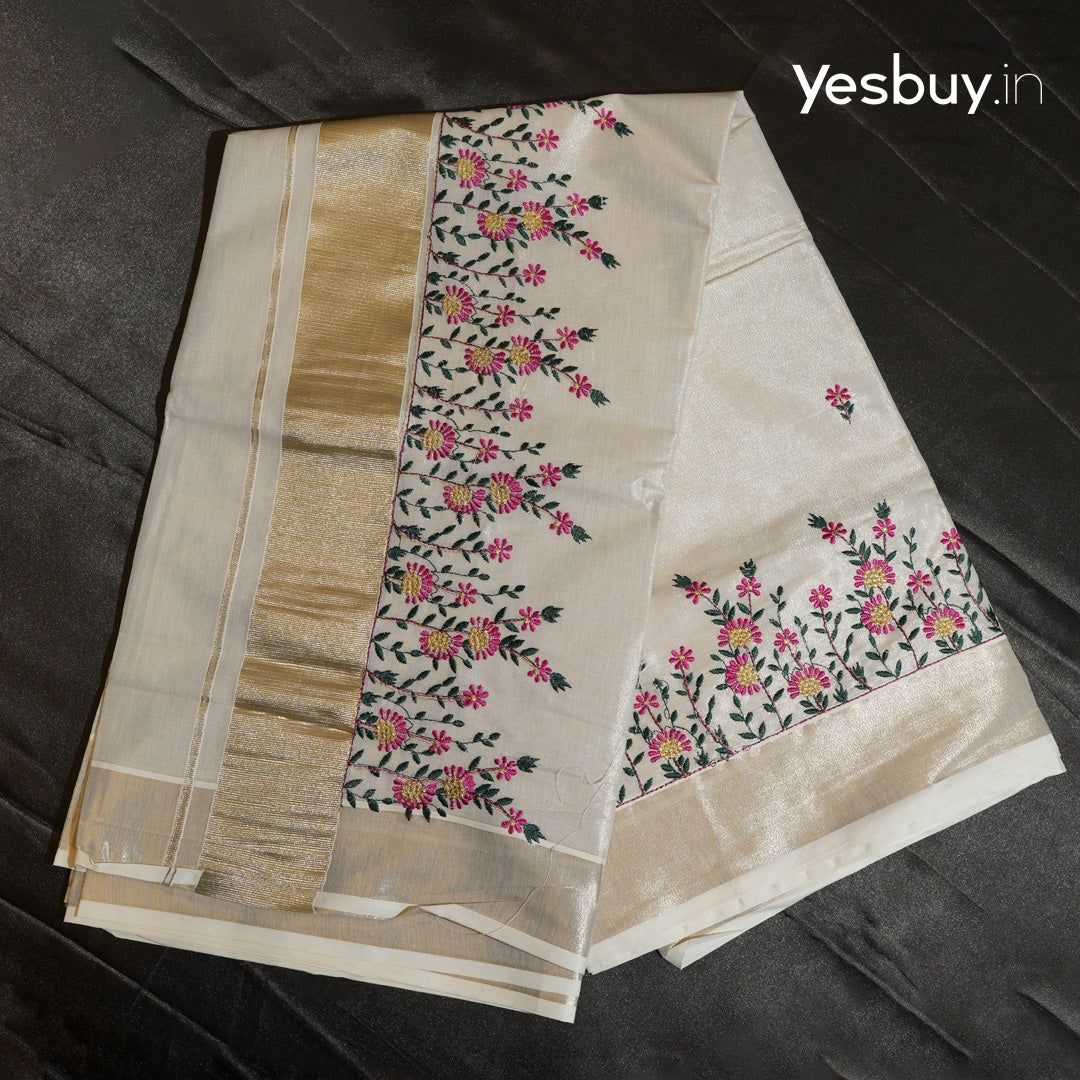 Kerala set saree floral embroidery