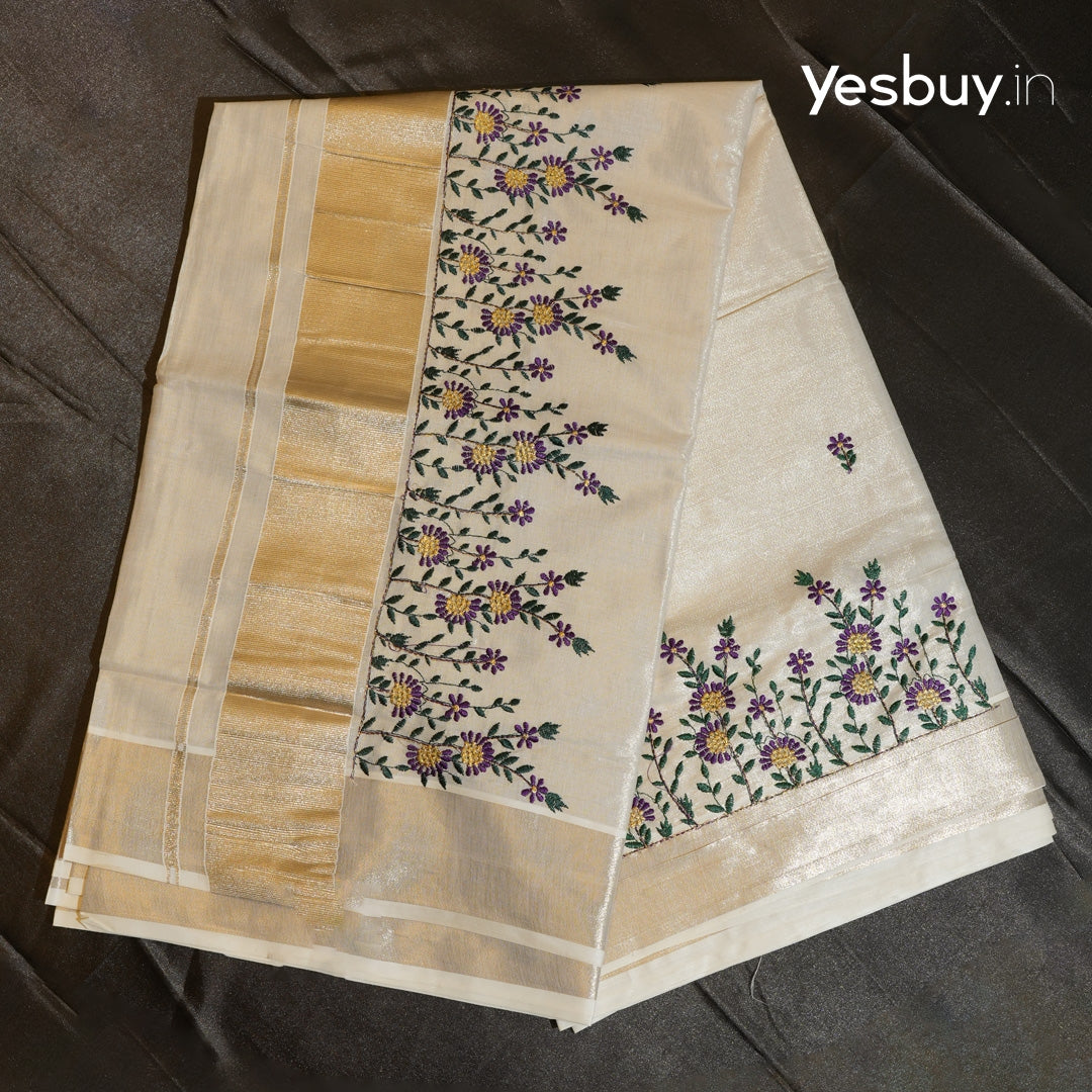 Kerala set saree floral embroidery