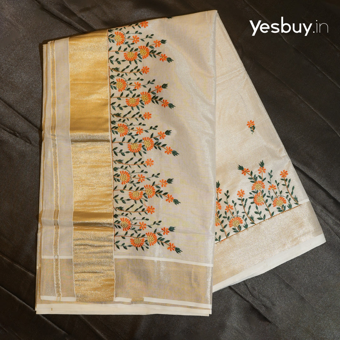 Kerala set saree floral embroidery