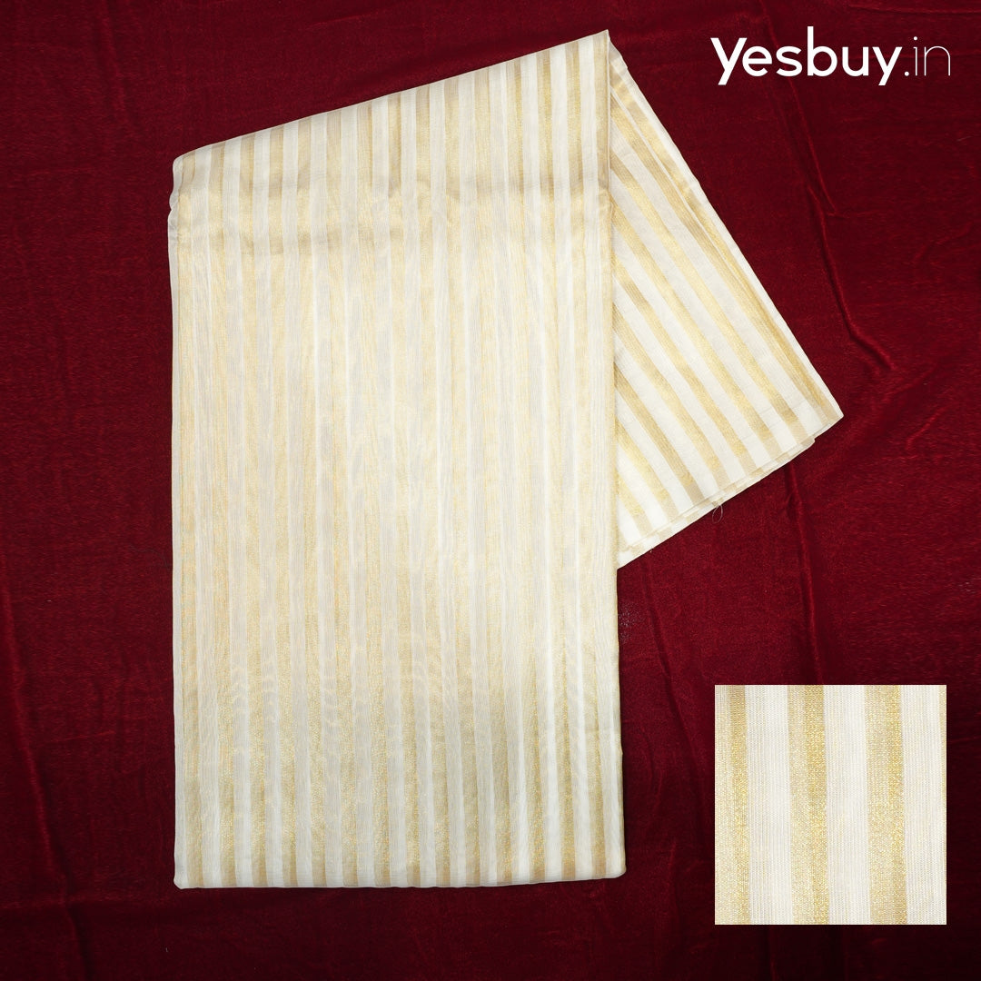 Organza Silk Saree With Gold Zari Stripes