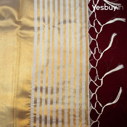 Organza Silk Saree With Gold Zari Stripes