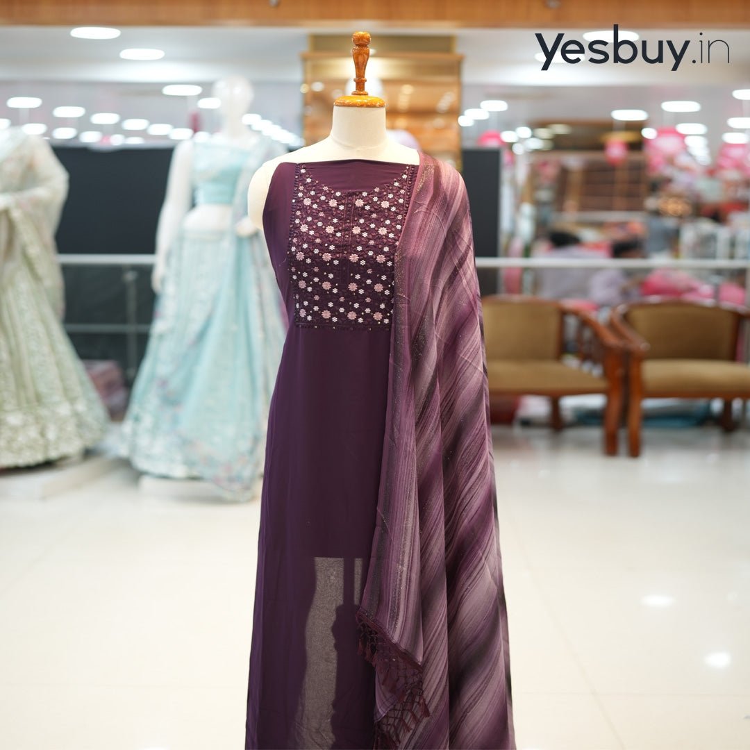 Churidar Material With Blackberry Dupatta